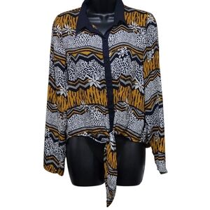 Pretty Good Patterned Lightweight Button-Up Tie Up Womens Blouse Size M